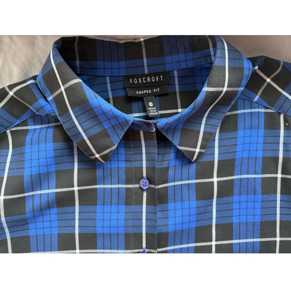 Foxcroft Shaped Fit 22W Women's button up blouse long sleeve Blue Plaid